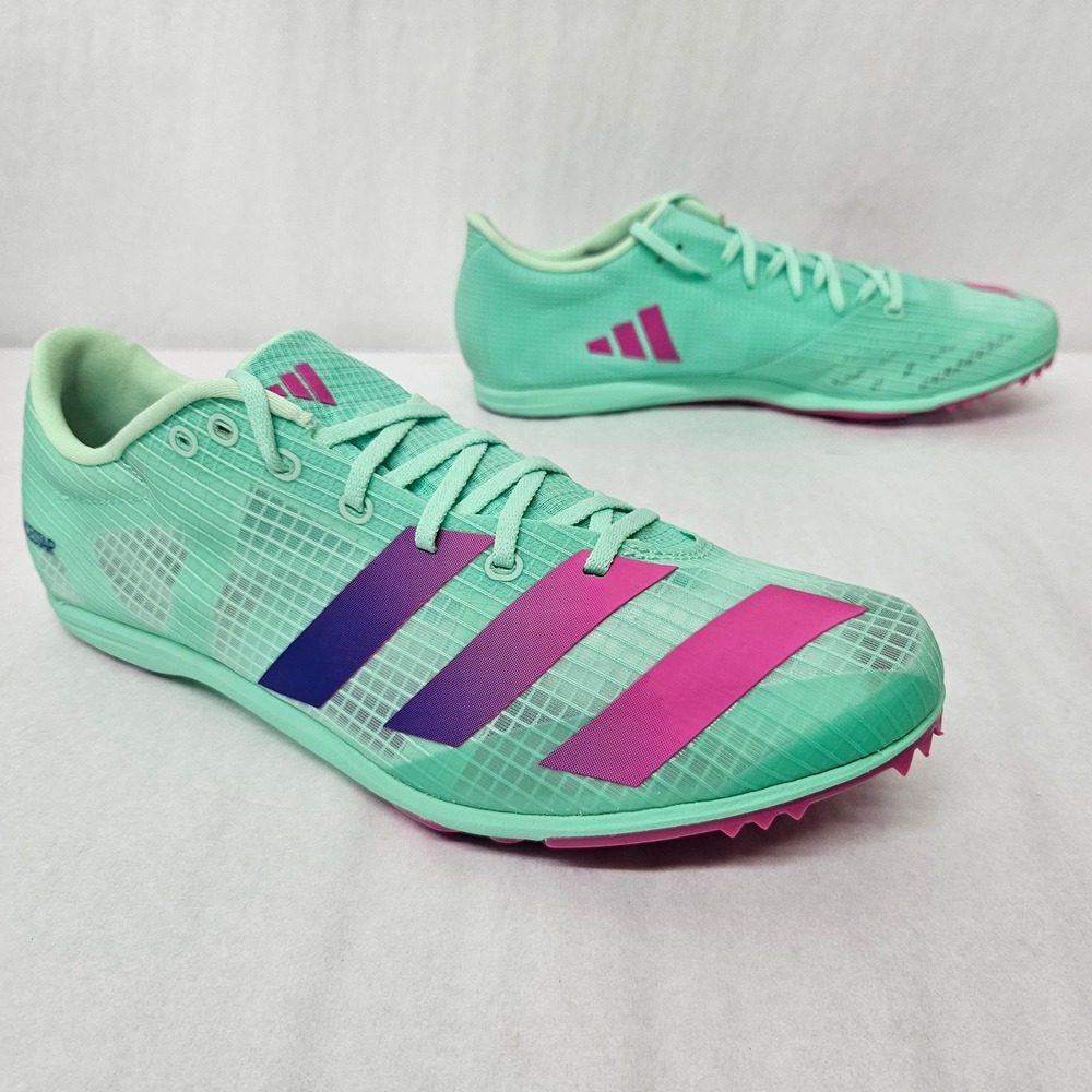 Adidas Distancestar Track Spikes GV9078 Green Pink Mens Size 10 Missing Spike‎